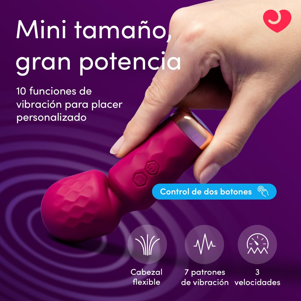 Lovehoney Mini Wand Varita Vibrador para Mujer | Estimulador Clitoral de Silicona con 10 Modos | Vibrador Compacto Recargable e Impermeable | Masajeador Íntimo Discreto - Image 3